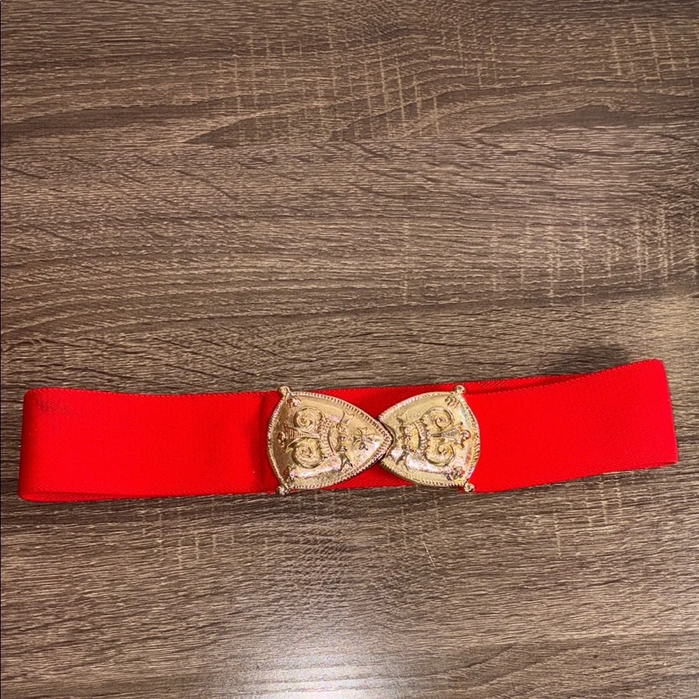 Vintage 80’s Elegant XS Red Belt with Gold Buckle